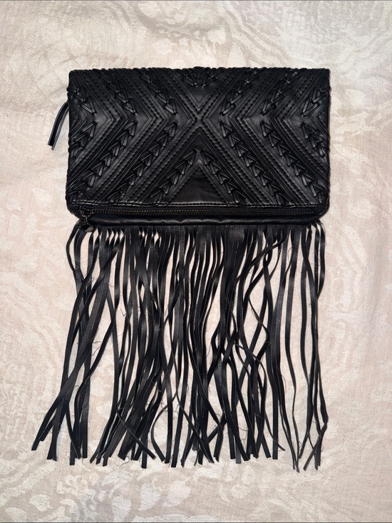BCBGeneration Handbags - BCBGeneration Black Fringe Foldover Clutch